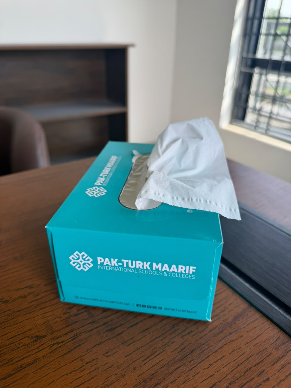 Pak-Turk Maarif tissue box, angled view